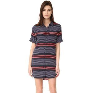 EQUIPMENT FEMME Short Sleeve Silk Signature Shirtdress Size XS Blue Red Striped